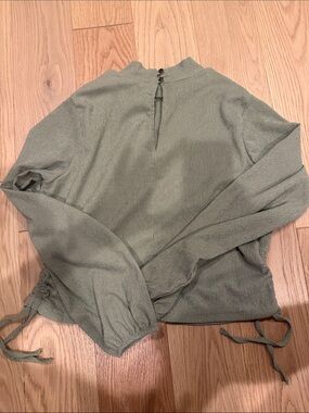 Mock-Neck Olive Tie-Hem Long Sleeve Top